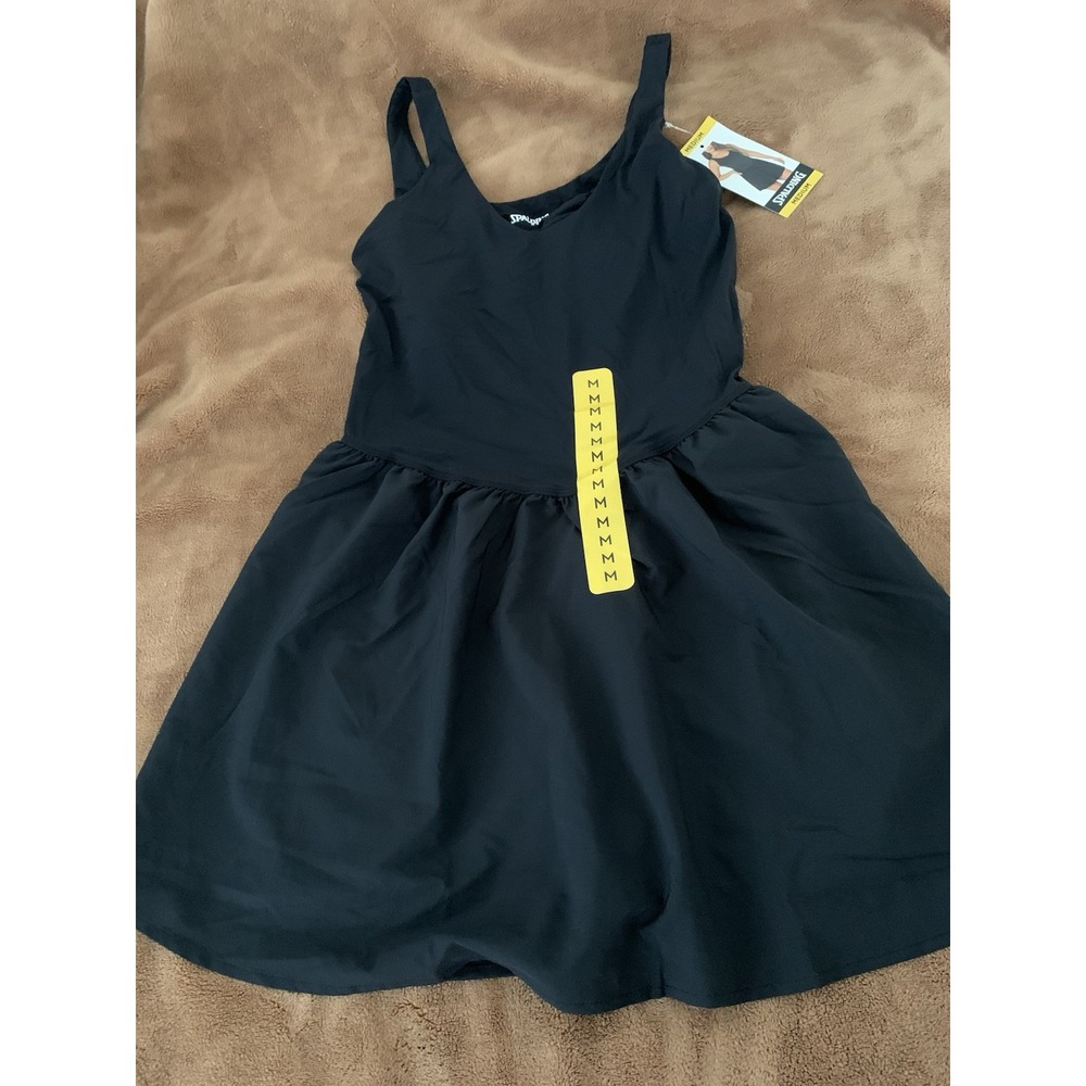 Spalding Womens Lightweight V-Neck Stretch Fit Active Mini Dress Black Medium